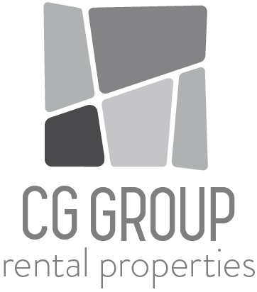 The image is a logo for CG GROUP, a company that deals with rental properties.